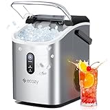 ecozy Nugget Ice Maker Countertop with Handle, 33 lbs Chewable Pellet Ice Daily, Self-Cleaning Ice Machine, Includes Ice Bags for Kitchen, Bar, Parties, Stainless Steel
