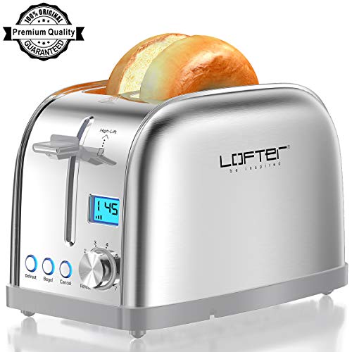 2 Slice Toaster, LOFTer Prime Rated Bagel Toasters with LCD Display, Full Stainless