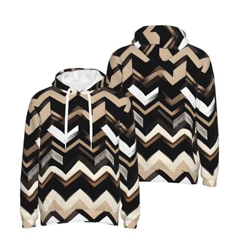 Sweat à capuche zigzag noir blanc tan pull sport décontracté avec poche - 6