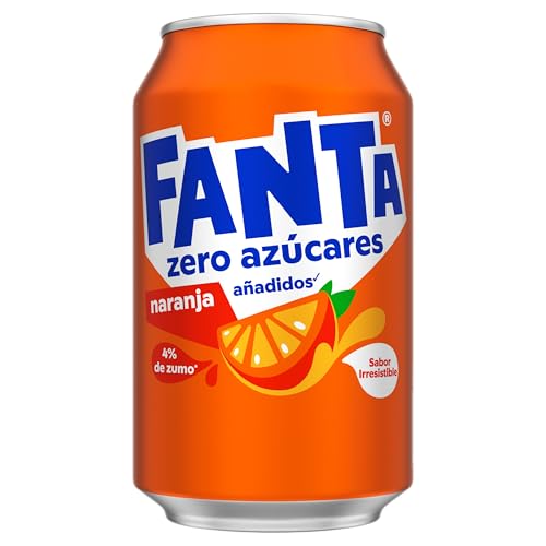 Fanta Naranja Zero Azúcar, Refresco de Naranja Elaborado a partir de Zumo, Bajo en Calorías - Lata 330 ml