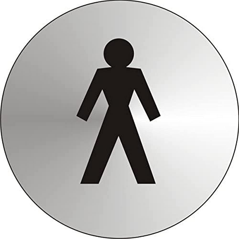 Seco Gentlemen Pictogram Sign, 72mm Diameter - 1.2mm Brushed Stainless Steel