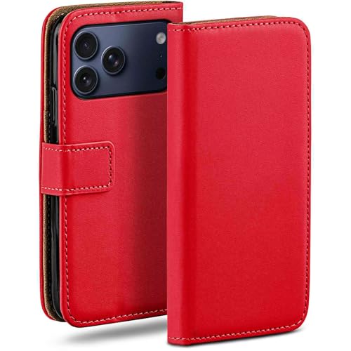 Étui coque iPhone 17 Pro Max cuir rouge avec clapet portefeuille