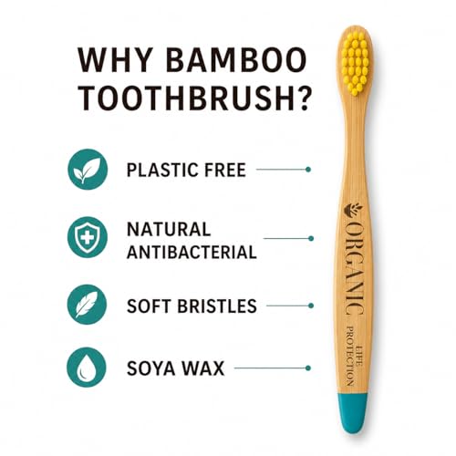 Image of Kids Bamboo Toothbrush (Pack of 4) - Extra Soft Bristles for Toddlers & Kids (3-10 Years), BPA-Free Eco-Friendly Wooden Toothbrush, Gentle Gum Care, Multicolor Children Tooth Brush