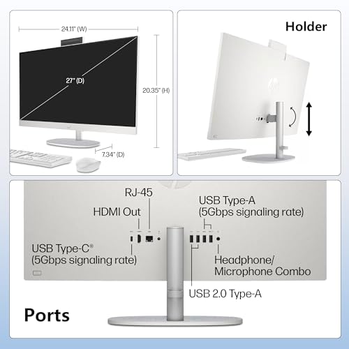 Image of HP 27 inch FHD Touchscreen All-in-One - Everything to Just Work, Intel Core Ultra 7 155U, 16GB DDR5, 1TB SSD, Free Web Office, HDMI & Ethernet, Windows 11 Pro, USB-C Docking Station Included