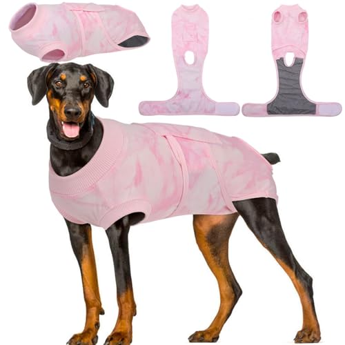 Kuoser Dog Surgery Recovery Suit, Anti Licking Surgical Suit for Dogs Male Neuter, Soft Dog Surgery Suit Female Spay Subsititute E-Collar Cone, Doggie Body Suits After Surgery Pink Tie Dye X