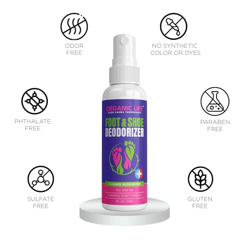 Image of Organic Life Shoe Spray Deodorizer, Eliminator Spray for Foot and Shoe, Tea Tree & Witch Hazel Foot Spray and Shoe Freshener, Shoe Protector Spray, Odour Remover for Shoes