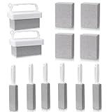12 Pack Upgraded Pool Pumice Stones with Handles and Swimming Tile Stone Replacement Pool Cleaning Blocks with 2 White Handles for Spas Tile Grout Scrub Concrete Cleaning Supplies