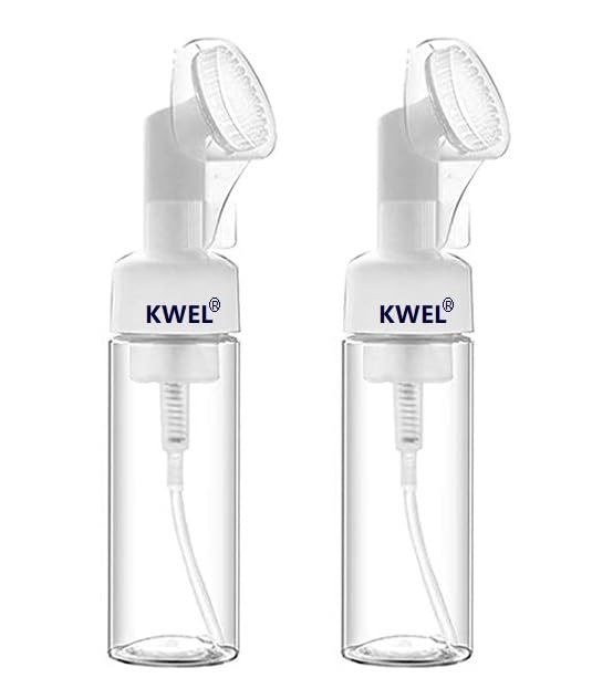 KWEL 150 ml Empty Facial Cleanser Foaming Face Wash Bottle | Built-In Face Brush Bottle | Liquid Foaming Soap Shampoo| Facial Massage | Refillable, Leak Proof, (Pack of 2)