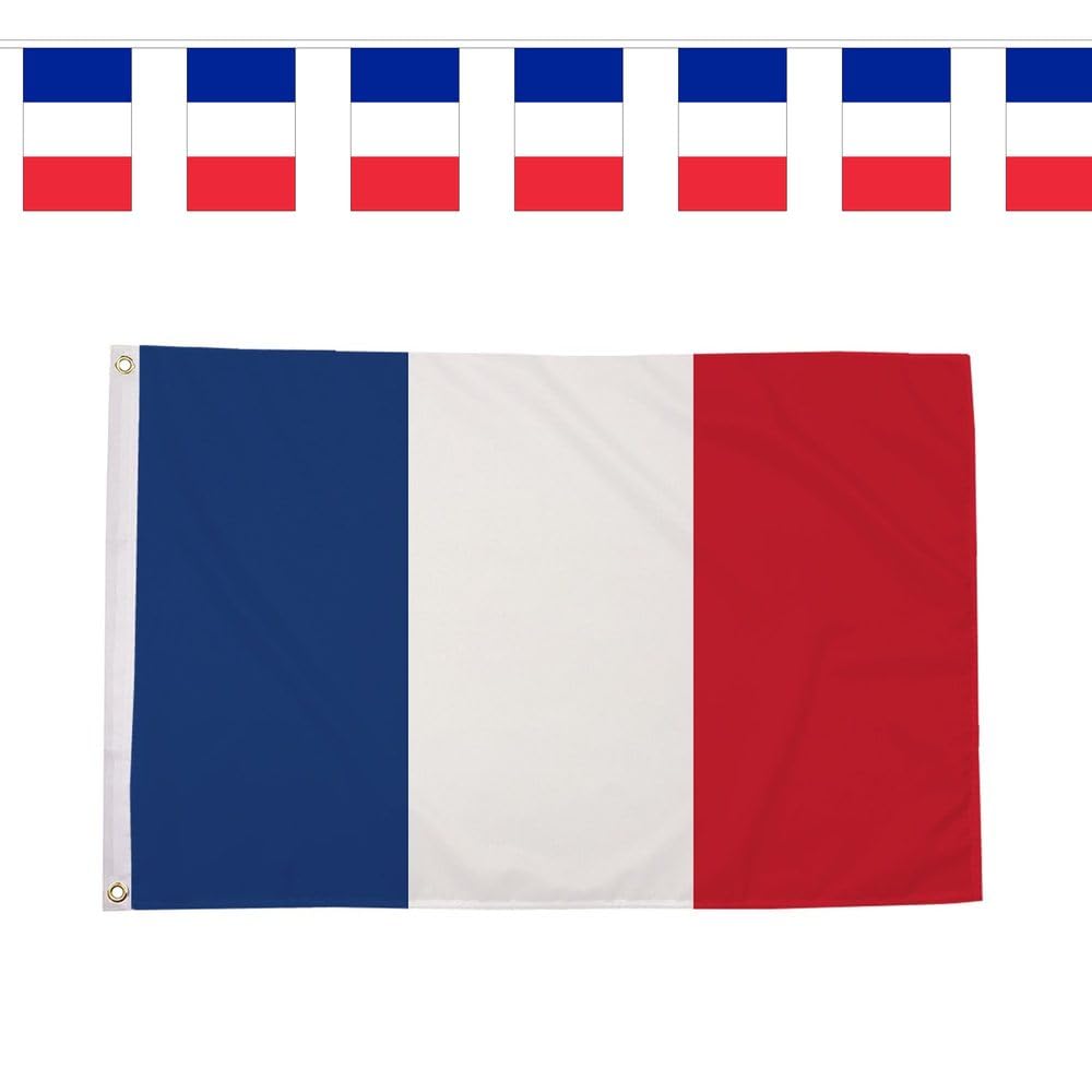 Flagtex France Les Bleus World Cup 2026 Medium Team Bundle Includes 5ft x 3ft Premium Polyester Flag and 9m Rectangle Bunting Football Fan Pack Indoor Outdoor Decoration