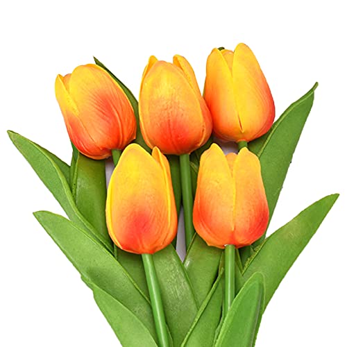 Lot de 5 tulipes artificielles pour décoration de jardin - Orange