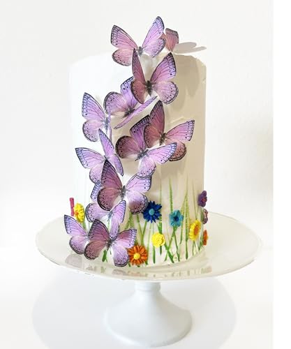 Sugar Robot Edible Butterflies for Cake Decorating- Large Size Butterfly Decorations - Cake Toppers and Cupcake Toppers - Made in the USA - Premium Crafted (Light Purple)