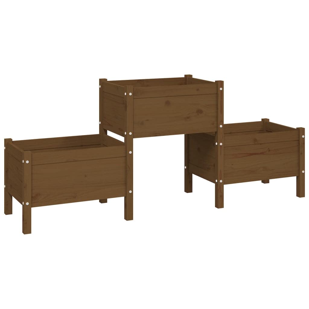 Macetero grande exterior para balcón, color marrón miel, 178,5 x 44 x 75 cm, madera maciza de pino, solución ideal para jardinería que ahorra espacio y plantas sanas