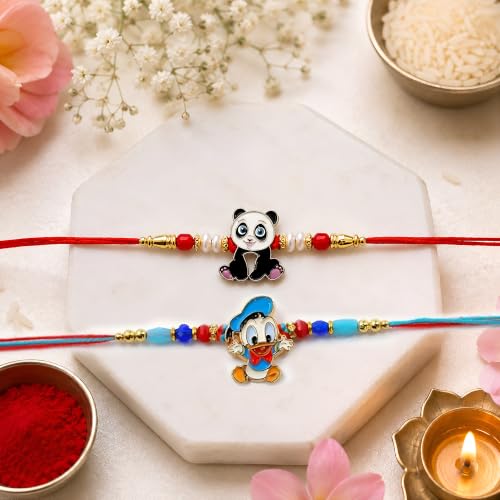 Image of CraftVatika Rakhi Set for Kids Brother, Rakhi Set of 2 for Brother Boys Baby Kids, Designer rakhis for Rakshabandhan Children Raki Set with Greeting Card, Tilak Set, for Premium RakshaSutra for Child