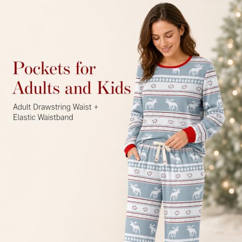 Image of IFFEI Matching Family Pajamas Sets Christmas PJ's with Letter and Plaid Printed Long Sleeve Tee and Bottom Loungewear