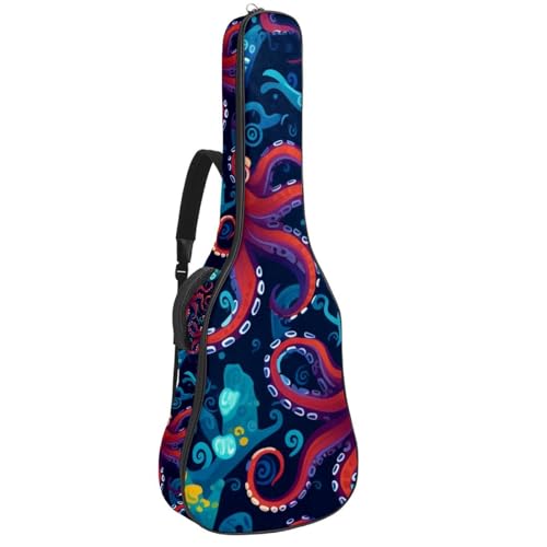 NUEAHEDN 40/41/42-inch Cartoon Octopus Acoustic Guitar Bag With Adjustable Shoulder Strap And 2 Storage Bags. Guitar Bag With Back Hanging Loop, Electric, and Classical Guitars