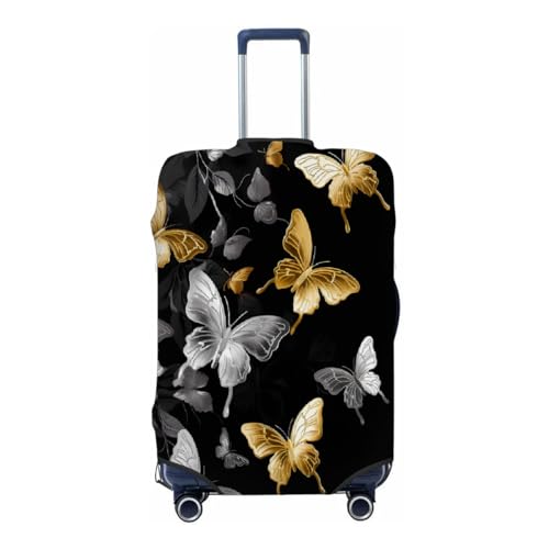 Gold Grey Butterfly Pattern Stretchable Luggage Covers for Suitcase TSA Approved, Dust Proof and Scratch Resistant Travel Luggage Protector for Carry On (22-24 in)