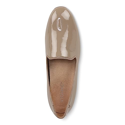 Image of Vionic Womens North Willa Comfort Flats- Supportive Walking Shoes for Heel Pain, Plantar Fasciitis with an Arch Support Taupe Pat Leather 8 Wide