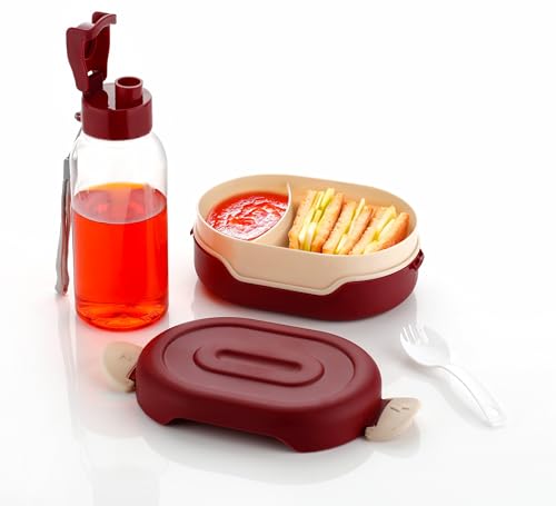Image of Portable Lunch Box Set with Water Bottle, 2 Compartments, Leak-Proof Design, Multicolour