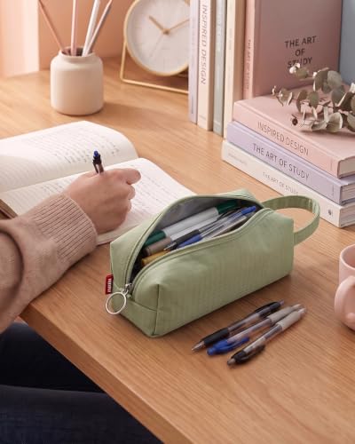 Image of Fmeida Simple Pencil Case Pouch, Office Supplies Gift for Men Women, Green | Eco-Friendly Fabric, Gift Box, Water-Resistant, Inner pocket, Carry handle, for Coworkers Writers Teachers Designers