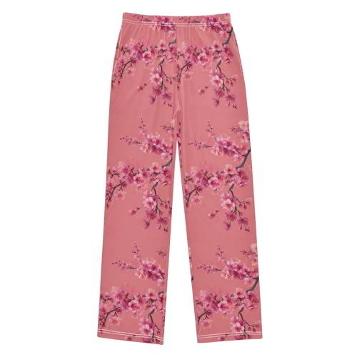 Pajama Pants Lounge Sleep PJ Bottoms Sleepwear Elastic Waist Drawstring S Cherry Blossoms