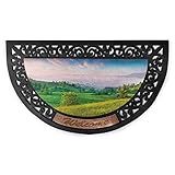 Ambesonne Landscape Doormat, Idyllic Meadow View Foggy Summer Sunrise in Carpathian Mountains Highland, Semi Circle Entryway Welcome Mat for Front & Backard 2 Pieces, 19.6' x 31.4', Lilac Yellow Green