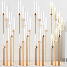 Tessco 4 Sets Gold 7 Arm Floor Candelabra 46.5 Tall Floor Candle Holders Metal Candle Holders with Acrylic Lampshade Candlestick Centerpiece for Electronic Wedding Home Party Decoration