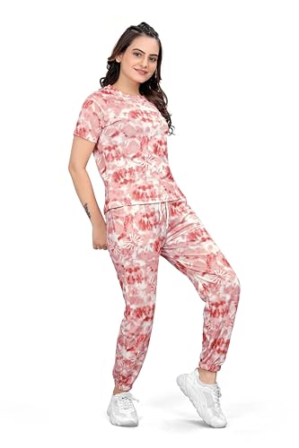Image of Women's Printed Polyester Tracksuit Set, Lightweight Stretchable Tracksuit Suit and Gym Outfit with Side Pockets