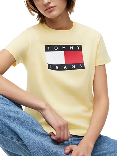 Image of Tommy Jeans Women's Graphic Tee with Printed Flag Logo Detail