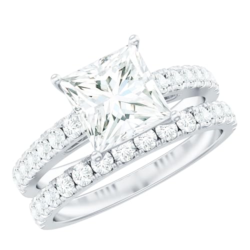 Certified Moissanite Bridal Ring Set, D-Vs1 Quality, 8 mm Princess Cut Moissanite Wedding Ring Set