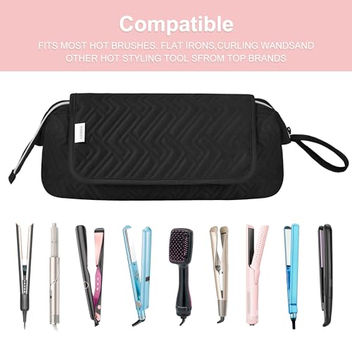 Leudes Hair Tools Travel Bag for Women Heat Resistant Mat for Travel Essentials Hot Tools Straighteners,Flat Irons,Curling Iron,Hot Air Brushes and Hair Dryer Organizer Bags 2 in 1(Black)