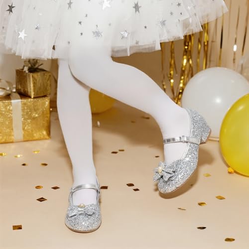 Image of DREAM PAIRS Girls Dress Shoes Princess Shoes for Toddler Little Girl Mary Jane Low Heels Glitter Flower Party Wedding Footwear