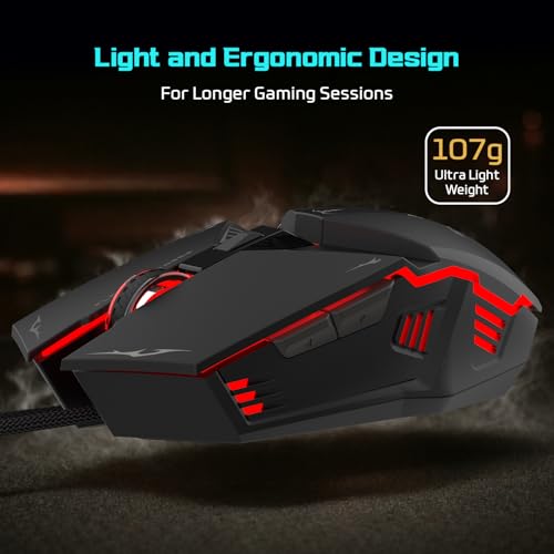 Image of EvoFox Shadow Plus Gaming Mouse Wired | Gaming Mouse with Instant A603FP Sensor, 7200 DPI Optical Tracking, HUANO Switches, 6 Buttons, Ergonomic Design, Braided 1.5m Cable USB - Black