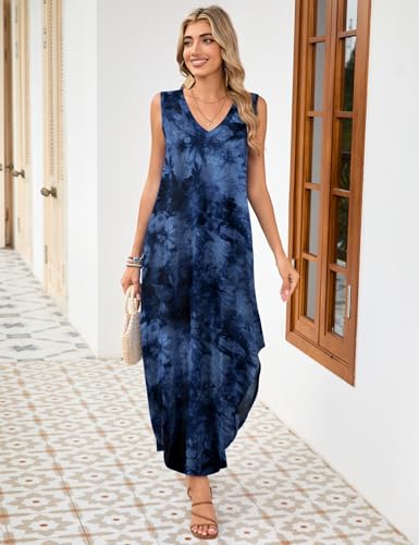 Image of JollieLovin Women Plus Size Summer Tank Maxi Dresses Sleeveless Causal V Neck Beach Long Dresses Swim Cover up (L-5X)