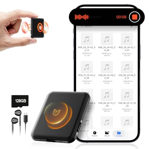 128G (10800 Hours) Magnetic Voice Activated Recorder - Hypamutek AI Noise Reduction Digital Voice Recorder with Playback, 75H Continuous & Portable Audio Recorder for Meetings, Lectures and Interviews