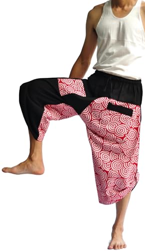 Siam Trendy Mens Harem Pants Design Japanese Style Pants One Size Black and Circle Design4