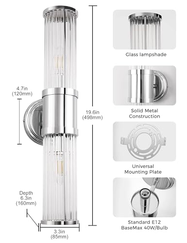 Image of DORESshop Silver Wall Sconce, 19.6 inch Sconces Lighting, 2-Light Modern Light Fixtures, Bathroom Vanity Light for Living Room, Bedroom, Sconces Wall Decor, 1pack