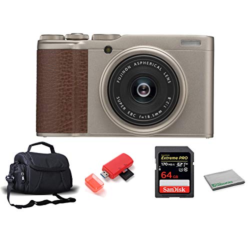 FUJIFILM XF 10 Point and Shoot Digital Camera (Gold)-Bundle with Sandisk 64GB Memory Card and More