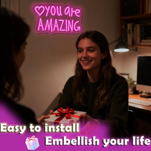 Image of You Are Amazing Neon Sign,Classroom Teen Room Wall decorations | Silicone Light Strips, Acrylic Sheets,USB Interface,Size: 13.6 in* 8.4 in,Wall Decorations in Classrooms and Teengirls' Rooms