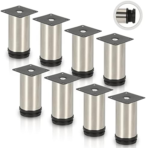 Sonnewelt 8er Set Möbelfüße | Hochwertige Edelstahl Möbelfuss | 150mm Verstellbare für individuelle DIY-Möbel | Möbelbeine Küchenschränke Edelstahl runde Schrankfüße