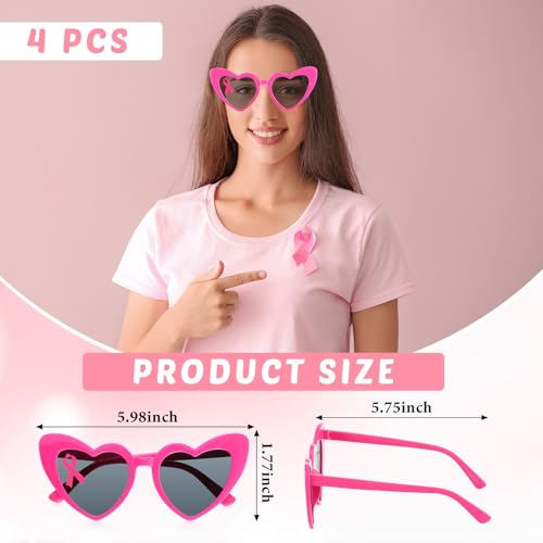 Konohan 4 Pack Pink Ribbon Sunglasses for Women Love Heart Shaped Sunglasses Breast Cancer Awareness Accessories2