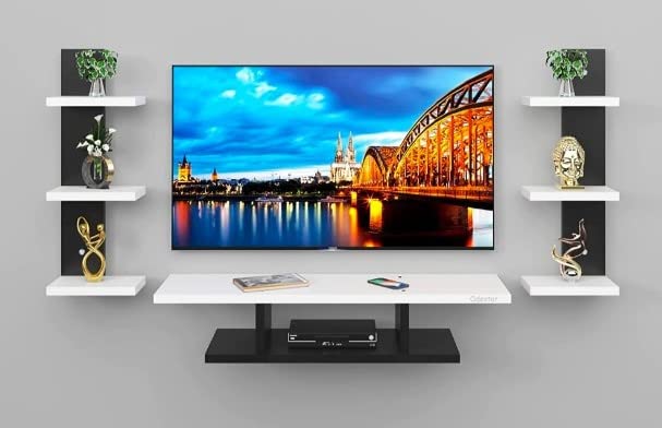 Image of Genuine Dazzling Decort TV Entertainment Unit for Wall Set, Wall Mounted Shelf for Living Room, Bedroom Black White Elegant