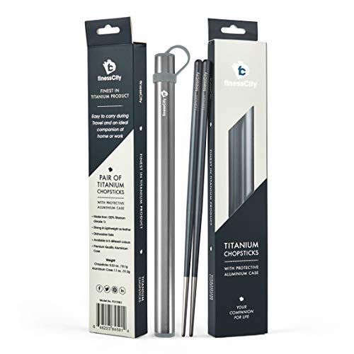 Amazing 🔥 Chopsticks, 1 Pair of Titanium Chopsticks Ultra Lightweight Professional (Ti), Super Strong Healthy and Eco-Friendly 1 Pair of Chopstick Comes with Free Aluminium Case (Black)