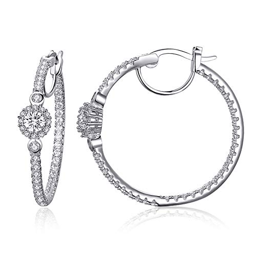 ECOLVANT Hoop Earrings for Women Sterling Silver Earrings Swarovski Crystal Cubic Zirconia Huggie Hoop Earrings for Women Girls Birthday Party Hypoallergenic Women Fashion Earrings (Push Button Lock)