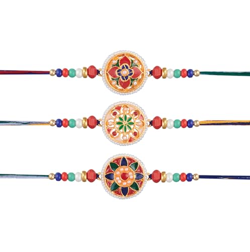 Image of Rakhi for Brother Set of 3 Raksha Bandhan Traditional Bracelet Gift fo Bhai