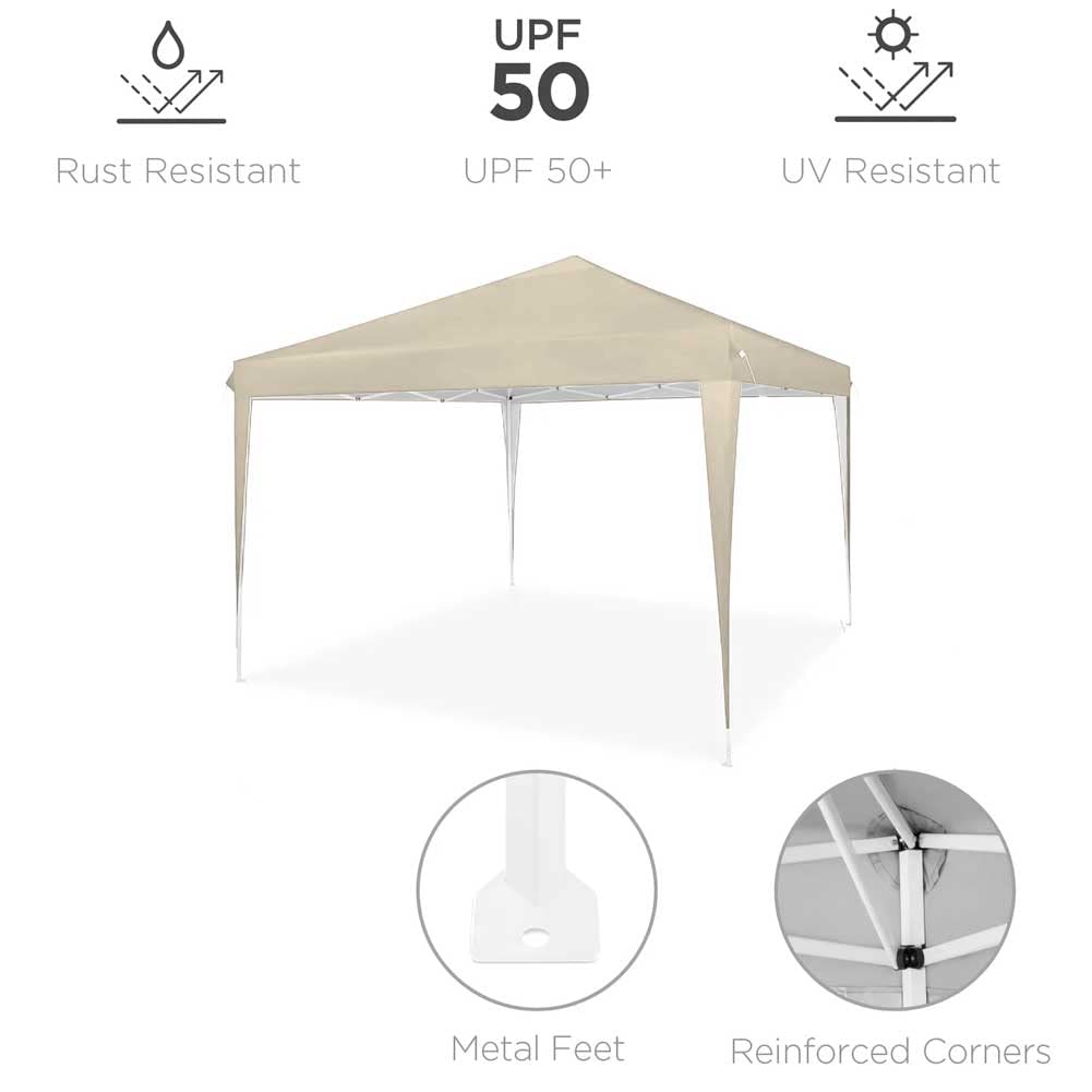 BAKAJI Gazebo 3x3m Pieghevole Impermeabile Poliestere Struttura Metallo Portatile Giardino Esterno Beige
