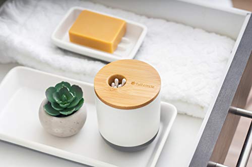 Recipiente Q-Tip Full Circle de vidrio blanco para bastoncillos 7