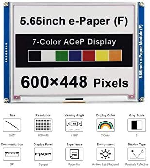 waveshare 5.65inch E-paper Display Module 600×448 Pixels Colorful ACeP 7-Color E-Ink Display eink Screen epaper for Raspberry Pi 4B/3B+/3B/2B/Zero/Zero W/Zero WH,Jetson Nano,STM32,Arduino
