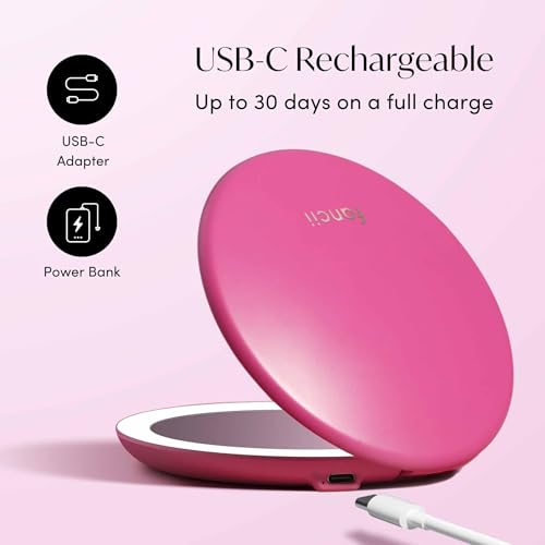 Image of Fancii Taylor Compact Travel Mirror with Light, Rechargeable, 10x /1x Magnifying, 3 LED Light Settings - Best for Makeup, On The Go Touch-Ups, (Magnolia Burst)