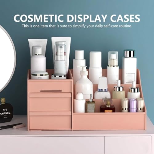 Image of INOVERA Makeup Organizer with Drawers | Countertop Cosmetics Display Case for Dressing Table | Vanity storage Holder Box (Pink)