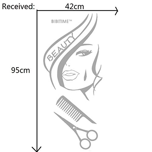 BIBITIME Modern Fashion Beauty Girl Cut Hair with Scissors Comb Barber Shop Wall Decal Window Sticker Hairdressing Salon Creative Personality Vinyl Art Mural (Grey, DIY 22.04" x 28.35")